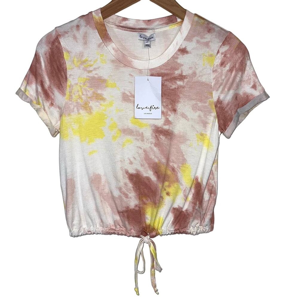 Love, Fire Tie Dye Tie Waist Crop Top Size Small